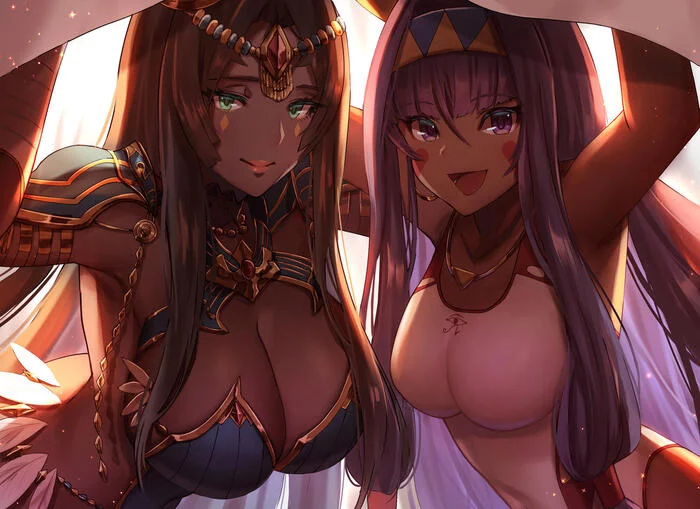 Swimsuit nitocris and shehezade - NSFW, Swimsuit, Anime, Hand-drawn erotica, Anime art, Fate grand order, Fate, Nitocris, Scheherazade