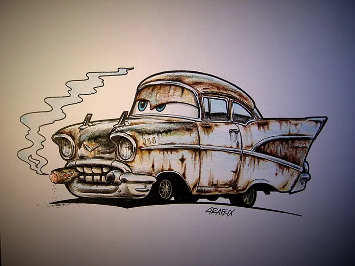 Cars. cartoons - My, Drawing, Pencil drawing, American auto industry, Colour pencils, Sketch, Sketch, Cartoon, Plymouth, Chevrolet, Dodge, Saab, Volkswagen, Mercedes, Ford, Mini cooper, Mazda, Land rover, Longpost