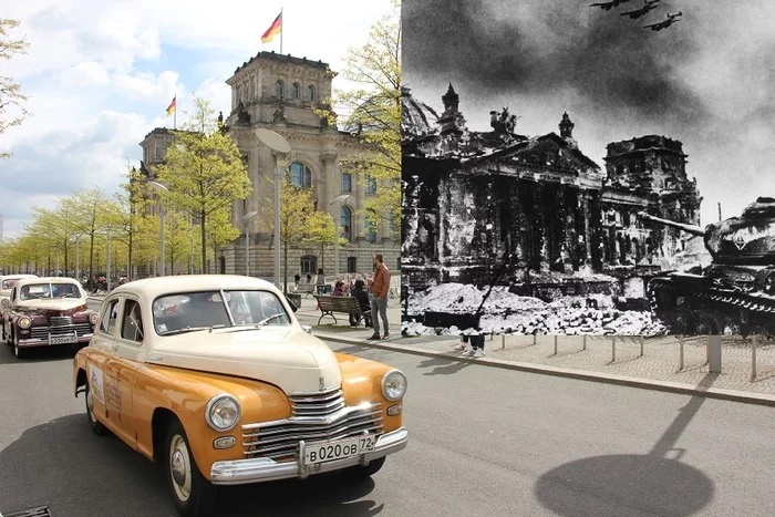 70 years between two photographs of the Reichstag. May 2, 1945 and May 2, 2015 - My, The photo, Victory, Gaz M-20 Pobeda, Reichstag, Expedition, Auto, Retro, Berlin