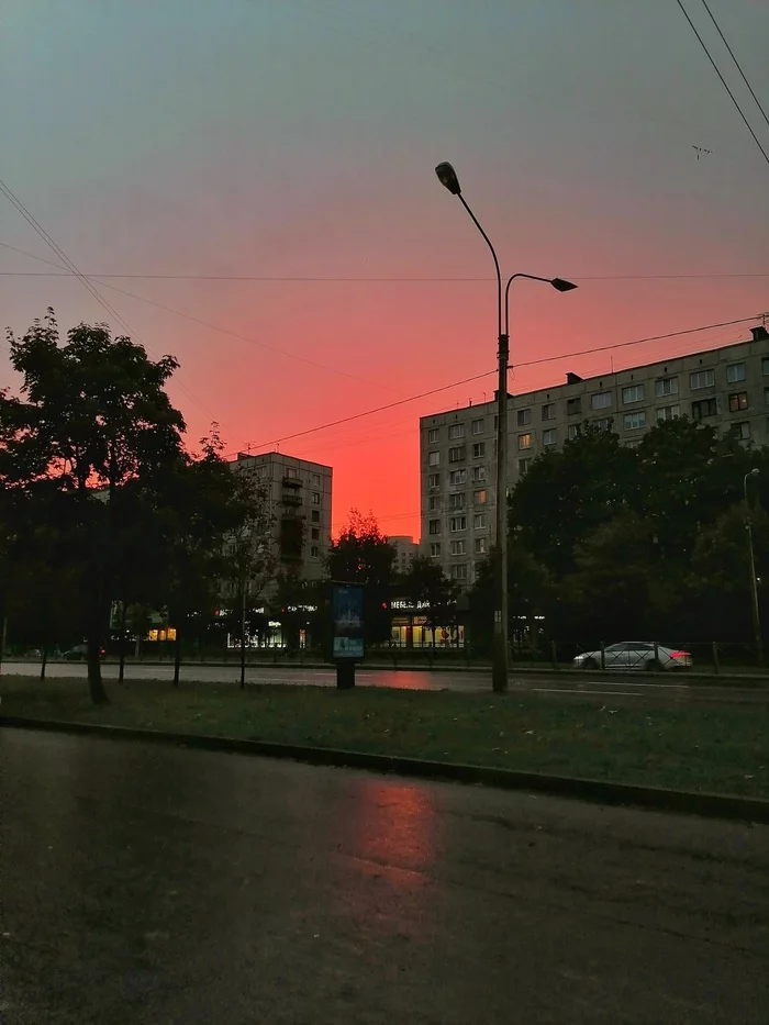 Warm evening after the rain - My, Evening, Sunset, Moscow region, After the rain, Road, Panel house