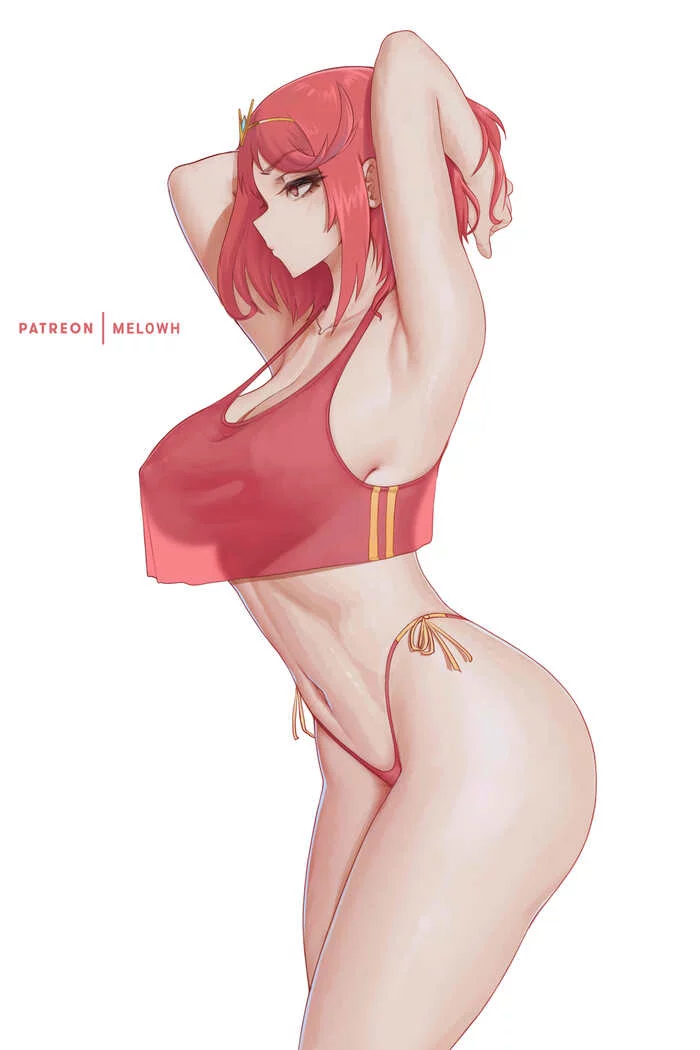 Pyra - NSFW, Аниме, Anime Art, Арт, Xenoblade, Xenoblade 2, Pyra, Melowh, Сиськи, Чулки, Рисованная эротика, Эротика, Длиннопост