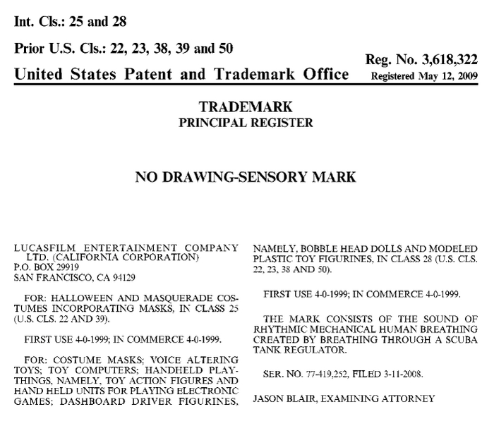 Дыхание Дарта Вейдера запатентовано. Патент 3618322
