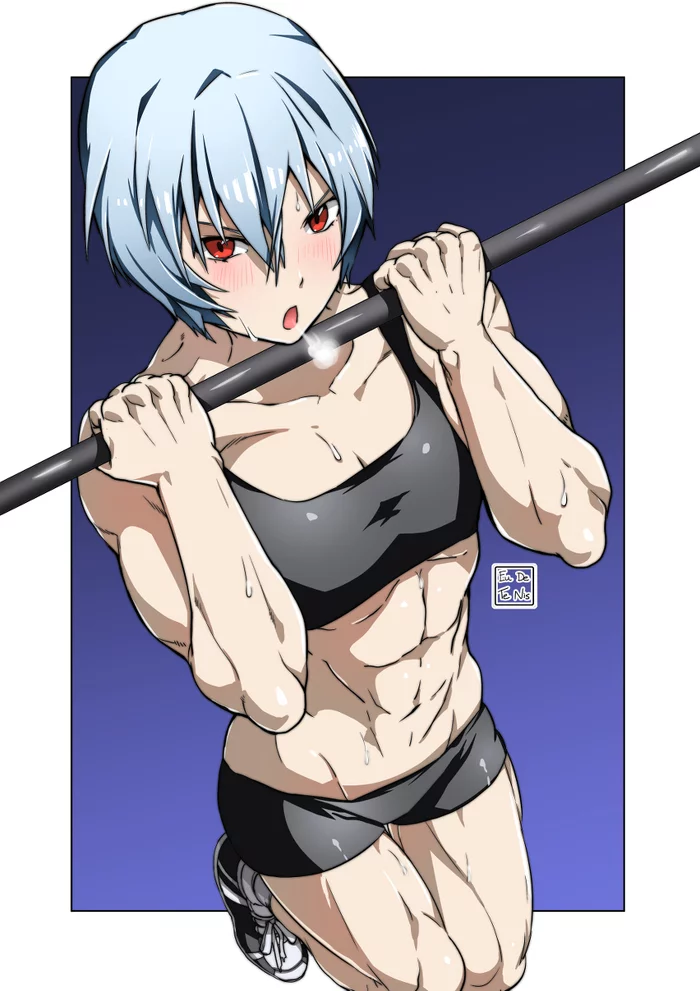 Ray is training - Evangelion, Rei ayanami, Strong girl, Girls, Sports girls, Fitonyashka, Muscleart, Anime art, Art, Anime, Workout, Press, Longpost, Eudetenis