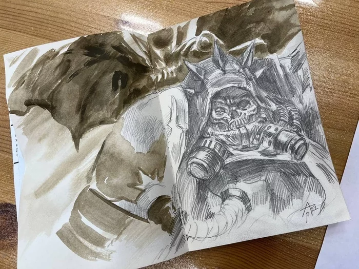 Mortarion sketch - My, Painting, Artist, Warhammer 40k, Sketch, Drawing process, Sketch, Characters (edit), Pen drawing, Drawing, Illustrations, Pencil drawing, Warhammer, Mortarion, Death guard, Sketchbook