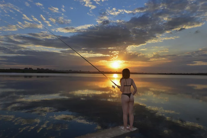 For an evening bite - Fishing, Girls, Sunset, Photoshop master