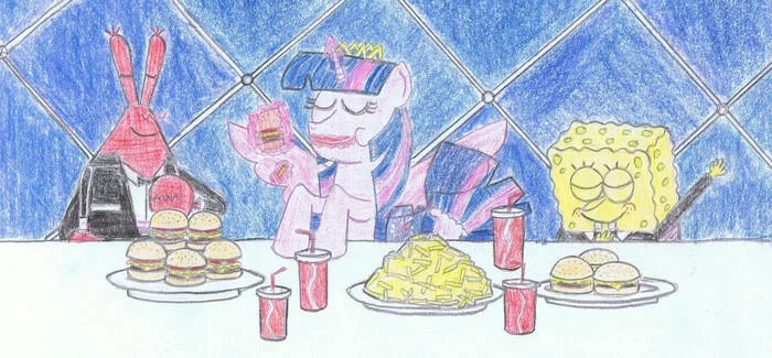 dinner party - My little pony, Twilight sparkle, SpongeBob, Mr. Krabs, MLP crossover