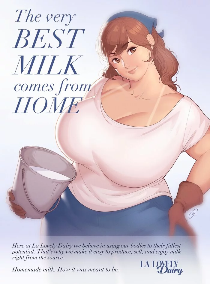 The best milk - NSFW, Fullness, Anime art, Anime, Chubby art, Longpost