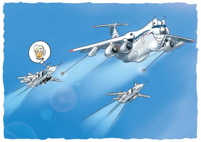 Happy Air Force Day! - My, Caricature, Humor, Illustrations, Air force, Refueller, Beer, Flight, Attack aircraft, Silt, Sky