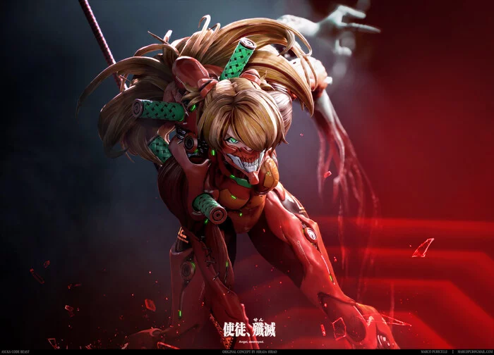 Asuka-Code: The Beast - Арт, Artstation, Аниме, Evangelion, Asuka Langley, 2D, 3D, Видео, Без звука, Длиннопост, Anime Art