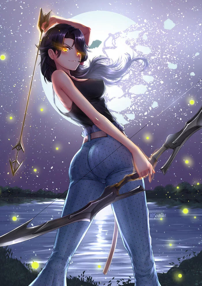 Archer - RWBY, Anime art, Anime, Art, Drawing, Cinder fall, moon, Arrow, Onion
