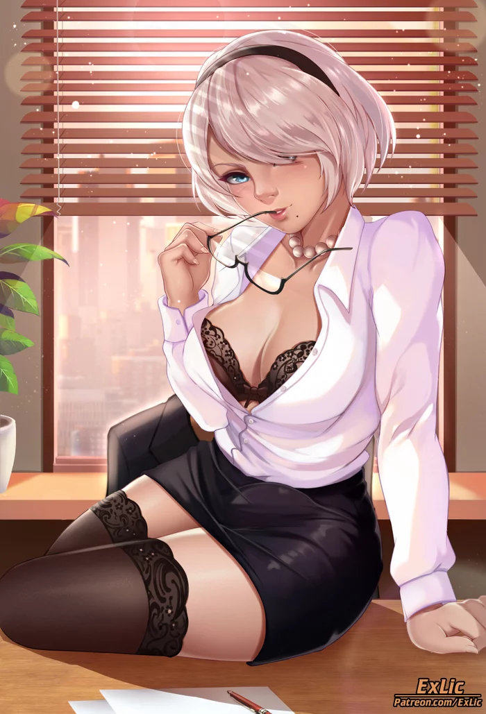 YoRHa 2B - NSFW, Erotic, Hand-drawn erotica, Futanari, Futa art, Futa Bulge, Yorha unit No 2 type B, NIER Automata, Exlic, Longpost, Big dick futa