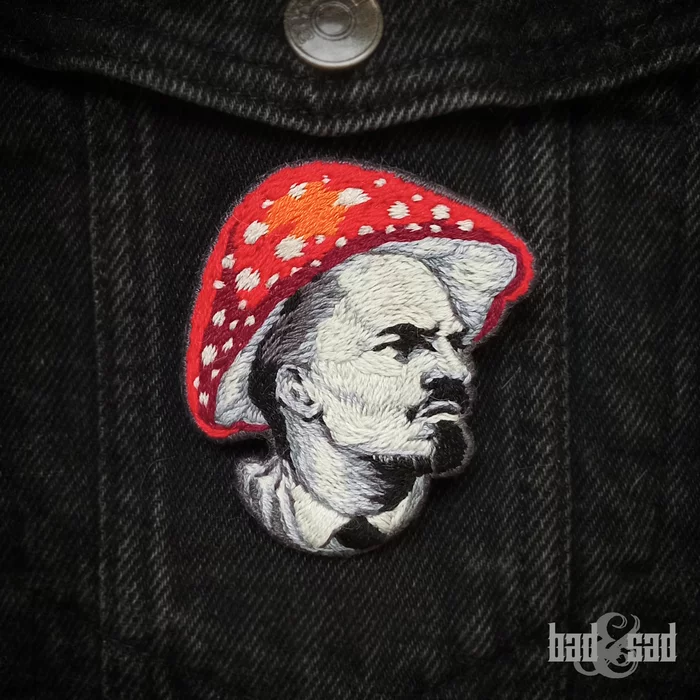 Lenin is a mushroom - My, Needlework without process, With your own hands, Embroidery, Brooch, Lenin, Mushrooms, Fly agaric, Memes, Vintage, Sergey Kuryokhin