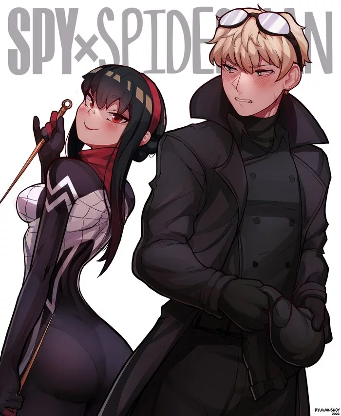 Spy x Spiderman - Арт, Аниме, Anime Art, Кроссовер, Spy X Family, Yor Forger, Marvel, Человек-Паук, Silk (Marvel), Loid Forger