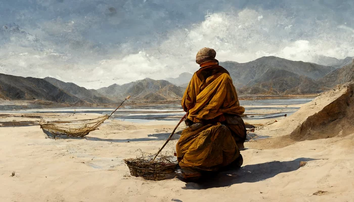 From the Life of Tibetan Monks: Sketches by Midjourney - My, Midjourney, Нейронные сети, Art, Desert, Tibet, Longpost