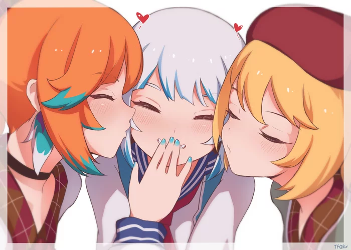 Chu~ - Virtual youtuber, Hololive, Takanashi kiara, Gawr gura, Shipping, Yuri, Anime, Anime art, Watson amelia