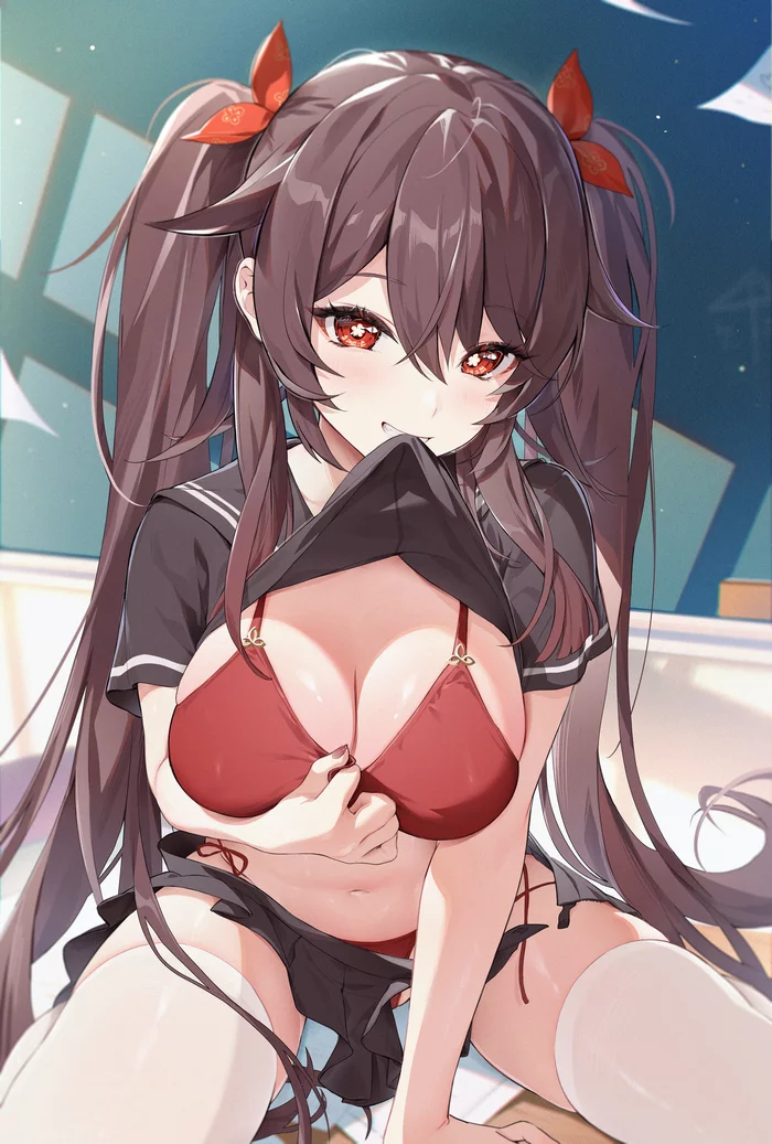 Hu Tao - NSFW, Art, Anime art, Girls, Anime, Hand-drawn erotica, Bikini, Hu Tao, Genshin impact