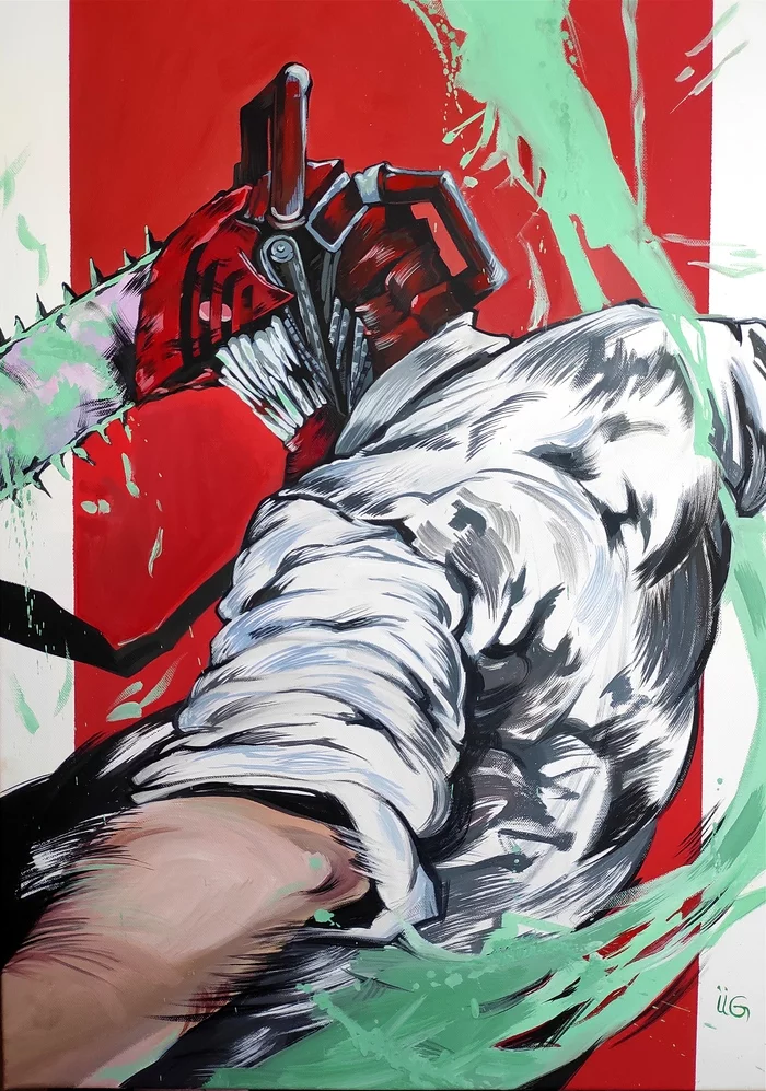 Chainsaw man - My, Chainsaw man, With your own hands, Art, Anime, Gouache, Longpost