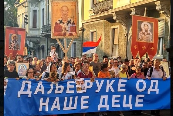 Hands off our children! Protest against the gay parade EuroPride in Belgrade - Politics, Serbia, news, Media and press, European Union, Belgrade, Protest, Procession, Poster, Icon, Church, Orthodoxy, Video, Longpost