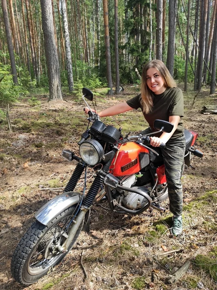 save the planet - Girls, Motorcycle IZH, Planet, Camping, Forest, Smile, The photo