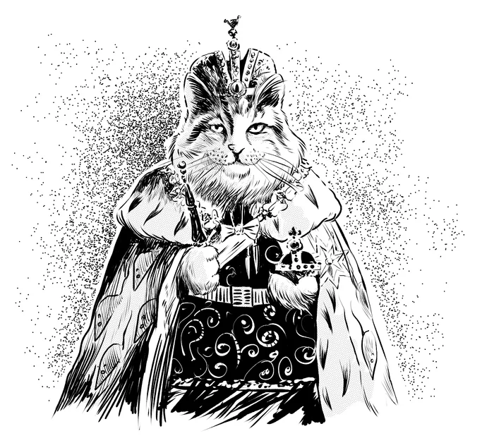 Kitten for the article - My, Illustrations, Graphics, cat, Monarchy, Black and white, Sceptre