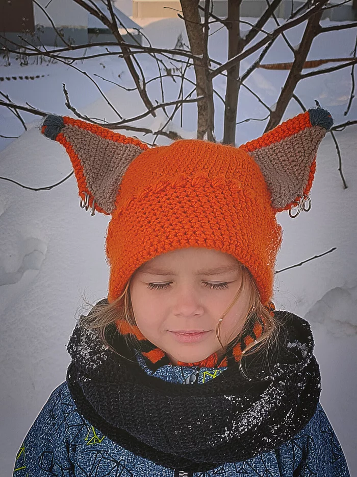 Kitsune hat) - My, Chistye Prudy, Crochet, Zama, Cap, Snow, Longpost, Needlework without process