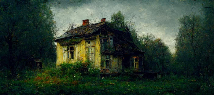 In an overgrown park There is an old house The windows are boarded up And darkness reigns forever in it - My, Midjourney, Нейронные сети, King and the Clown, Damn old house, Computer graphics, Artificial Intelligence
