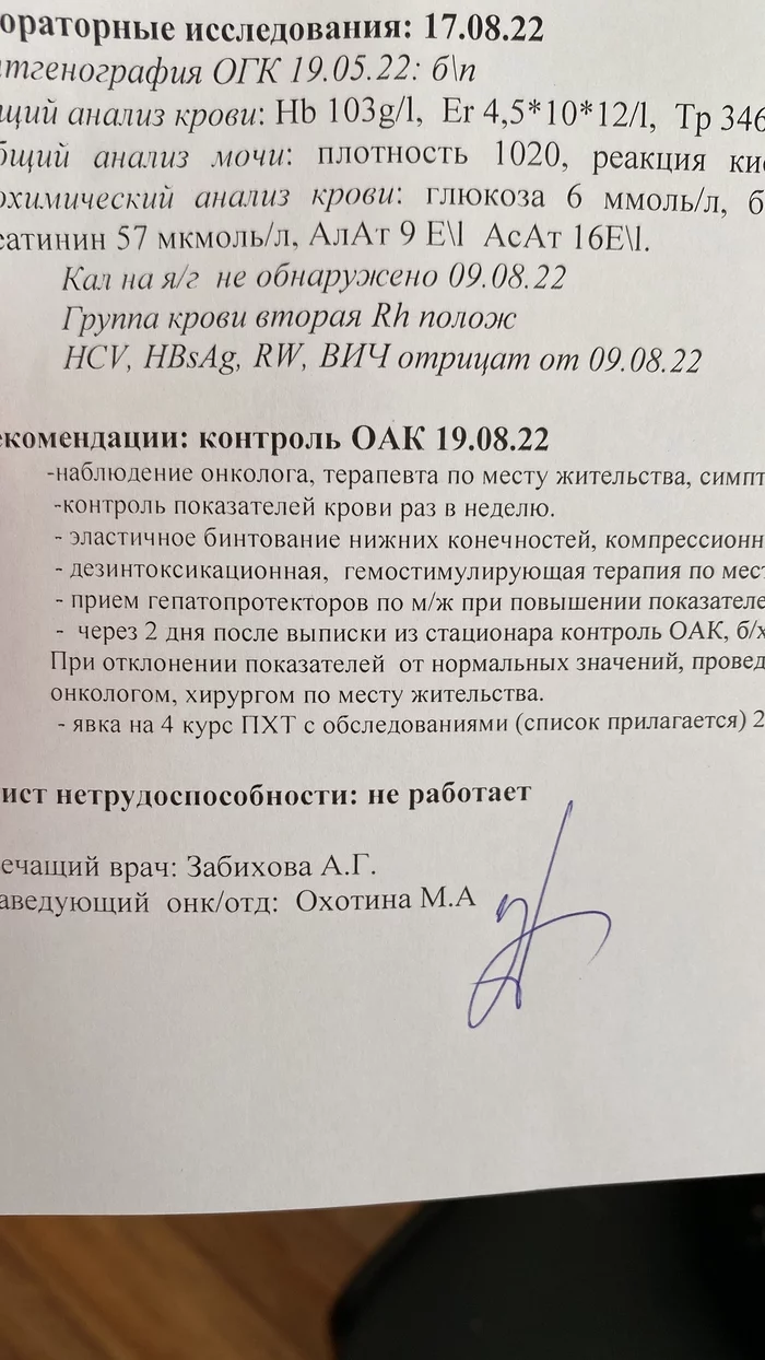 The tests are excellent, I just spent one more night in the hospital in vain ... - My, Disease, Chemistry, Chemotherapy, Cancer and oncology