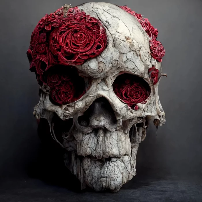 A bit of crypto from the Midjourney neural network - Images, Нейронные сети, Artificial Intelligence, Midjourney, Computer graphics, Art, Scull, the Rose, Flowers, Longpost