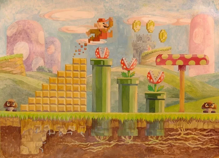 DovgSkill - My, Art, Painting, Game art, Sketch, Sketch, Super mario, Dendy, Watercolor, Illustrations, Characters (edit), Games, Computer games, Drawing, Pencil drawing, Colour pencils, Pen drawing, Digital drawing, Mixed media