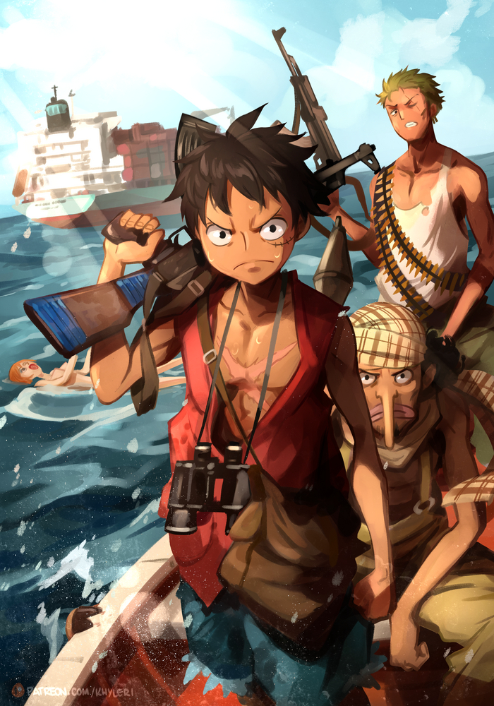     , Anime Art, Khyleri, , One Piece, Monkey D Luffy, Roronoa zoro, Usopp, Nami