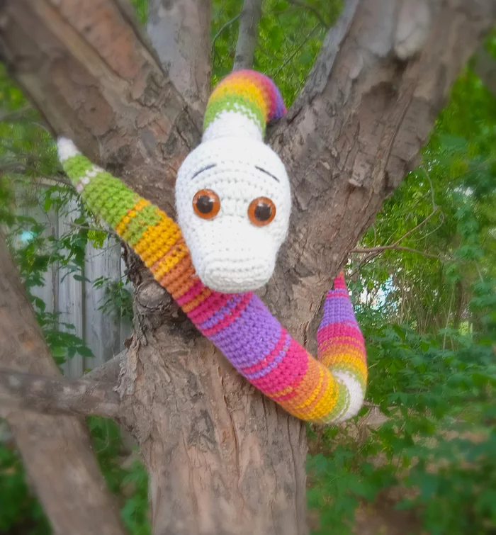 rainbow boa - My, Knitting, Amigurumi, Soft toy, Crochet, Knitted toys, Boa, Snake