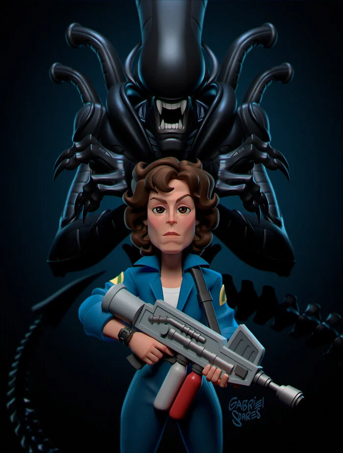 Alien vs Predator - Art, Artstation, Movies, Stranger, Ellen Ripley, Mining, Predator (film), Girls, 3D, Longpost