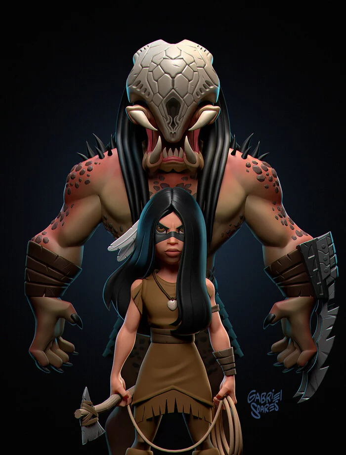 Alien vs Predator - Арт, Artstation, Фильмы, Чужой, Эллен Рипли, Добыча, Хищник (фильм), Девушки, 3D, Длиннопост