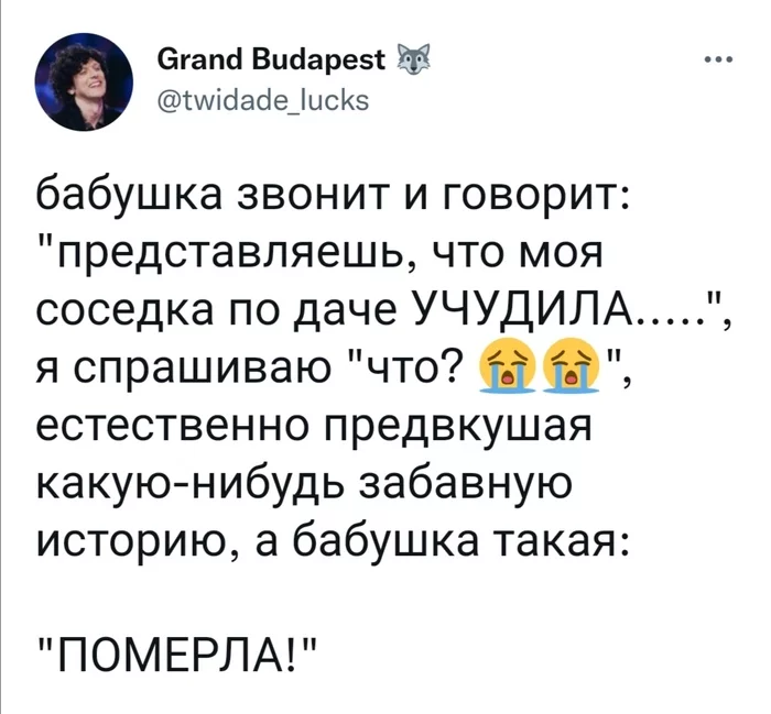 Учудила - Юмор, Скриншот, Twitter, Бабушка, Учудил, Соседи, Смерть, Телефонный разговор