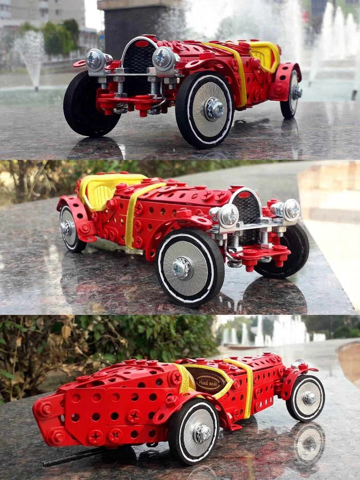 1927 Bugatti Type 35 B made of metal constructor, wire, rubber, and cardboard - My, Bugatti, Retro car, Constructor, Modeling