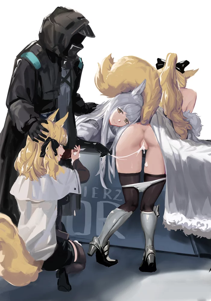 Doctor did the job - NSFW, Anime, Anime art, Art, Doctor (Arknights), Blemishine, Platinum, Whislash, Arknights, Booty, Pantsu, Stockings, Sperm, Animal ears, Hand-drawn erotica, Erotic