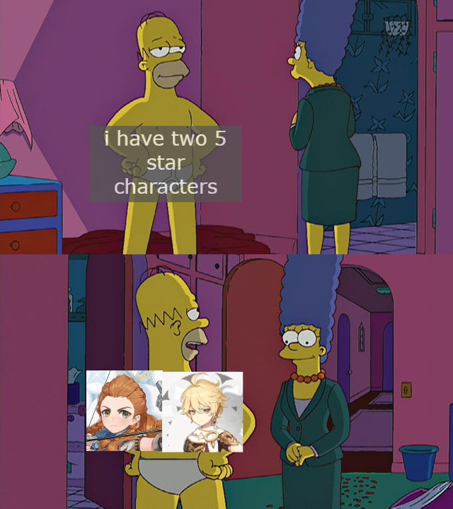 I have 2 five-star characters - Anime, Genshin impact, The Simpsons, Homer Simpson, Marge Simpson, Eloy, Aether, Memes