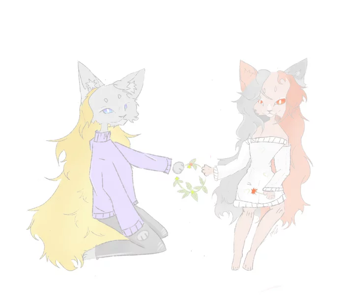 two girlfriends - My, Beginner artist, Painting, Fast, Digital, Furry