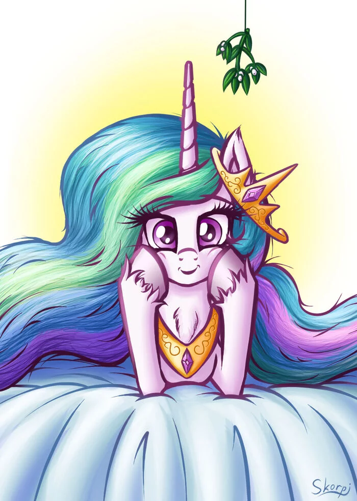 under the mistletoe - My little pony, PonyArt, Princess celestia, Molestia, Longpost