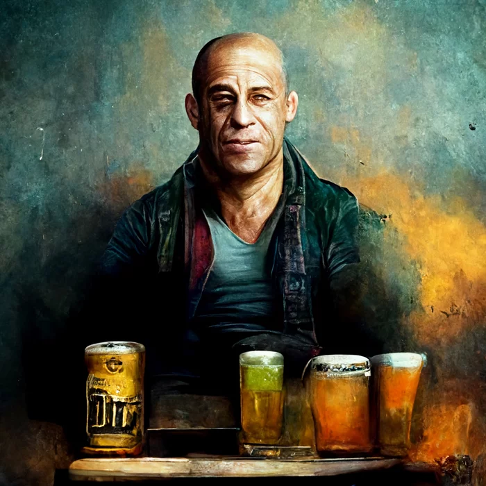 Famous people drink beer through Midjourney's eyes - My, Midjourney, Нейронные сети, Art, Notoriety, Celebrities, Beer, Longpost