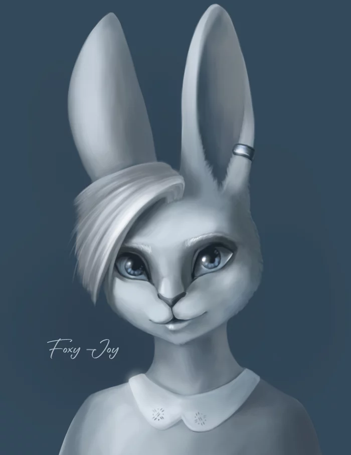Rabbit portrait - My, Furry, Digital drawing, Rabbit, Portrait, Monochrome