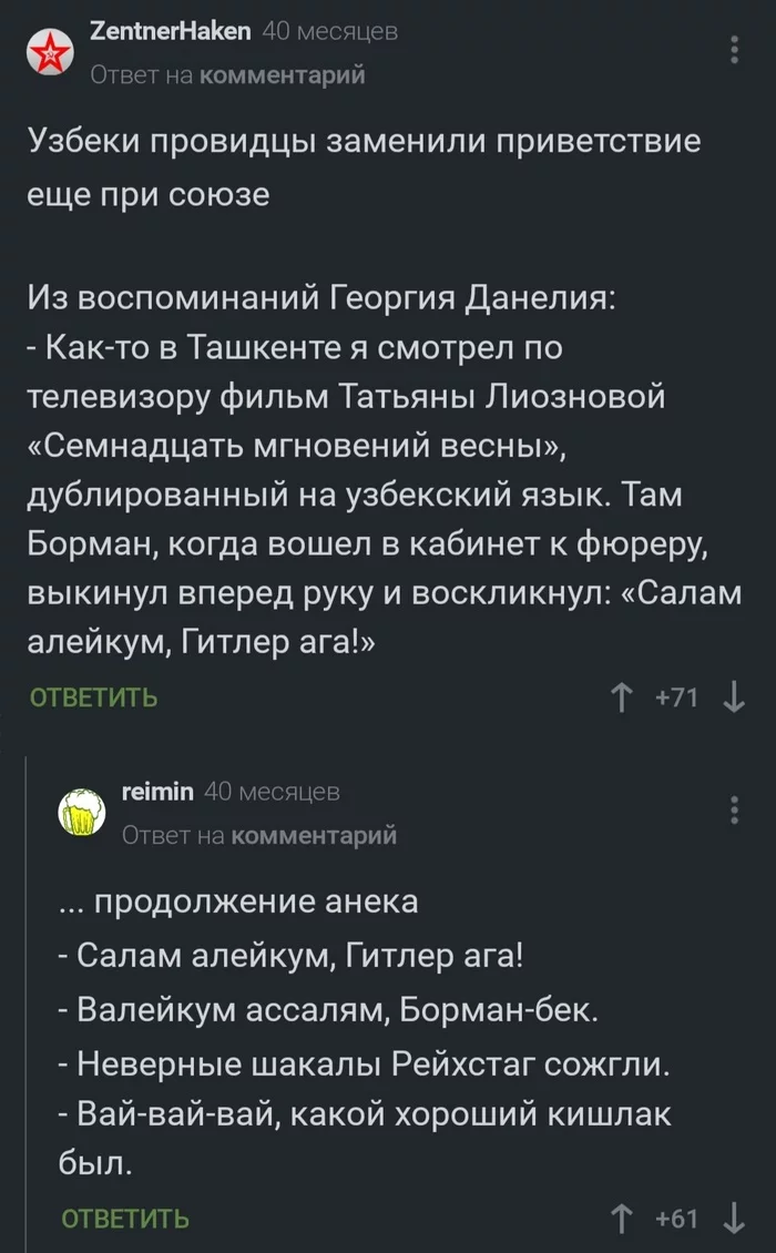 Трудности перевода - Юмор, Скриншот, Комментарии, Комментарии на Пикабу, Анекдот, Рейхстаг, Ислам, Мусульмане, Язык, Перевод, Трудности перевода, Адольф Гитлер, Фильмы, Борман, Георгий Данелия, Мат