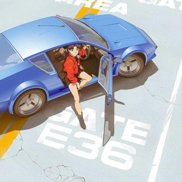 Misato and the car - Anime art, Anime, Evangelion, Misato katsuragi