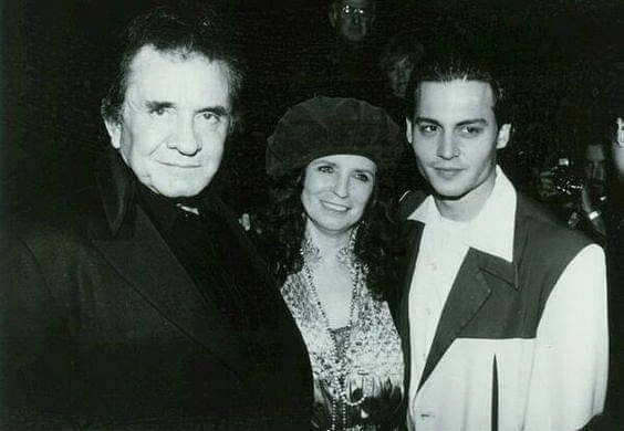 Young Johnny Depp with Johnny Cash and his wife June - Johnny Depp, Johnny Cash, The photo, Black and white photo, Rare photos, Old photo, Actors and actresses, Celebrities, Photo with a celebrity