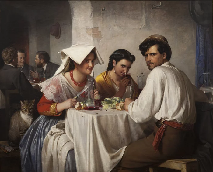 “In the Roman osteria” is good, but we are not very welcome - My, Oil painting, Art, Painting, Artist, Painting, Italy, Sight, Conversation piece, Art history, Longpost