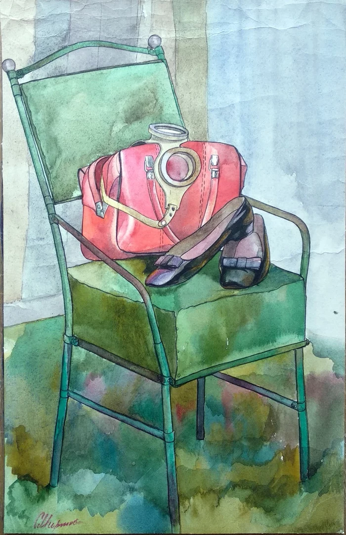 Still life with vintage chair - My, Memories, Life stories, Memory, Artist, Painting, Watercolor, Chair, Lady's bag, Glasses, Shoes, Still life, Grandma's House, Pantry