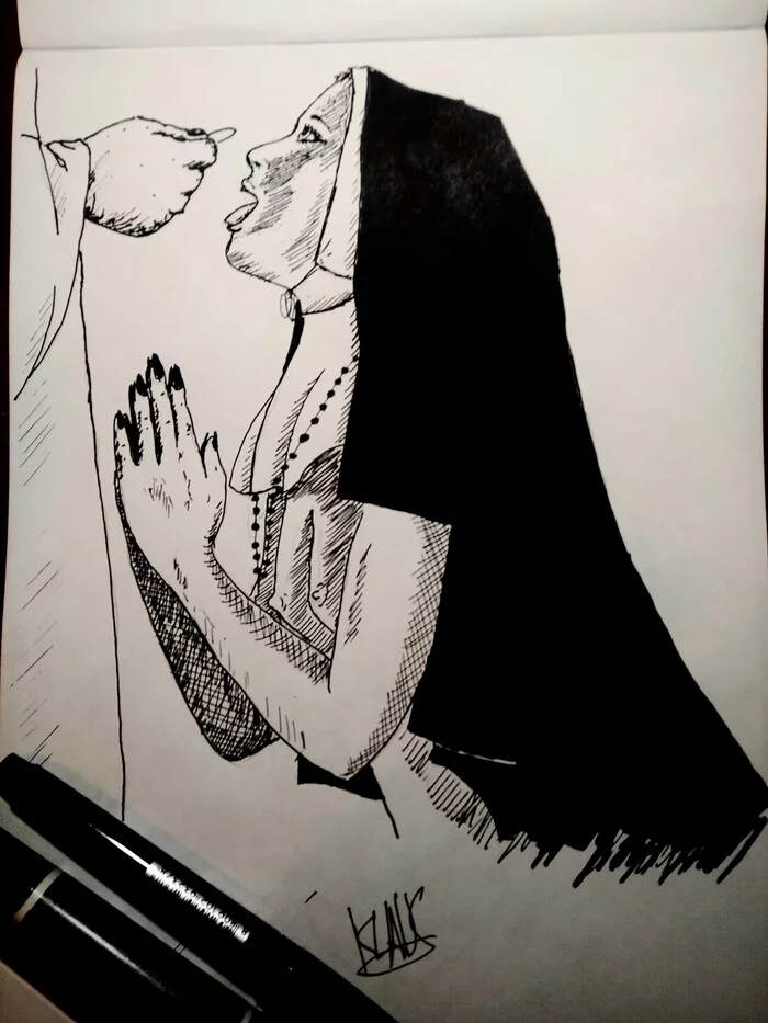 Lustful nun - NSFW, My, Art, Fetishism, Drawing, Sketch, Hand-drawn erotica