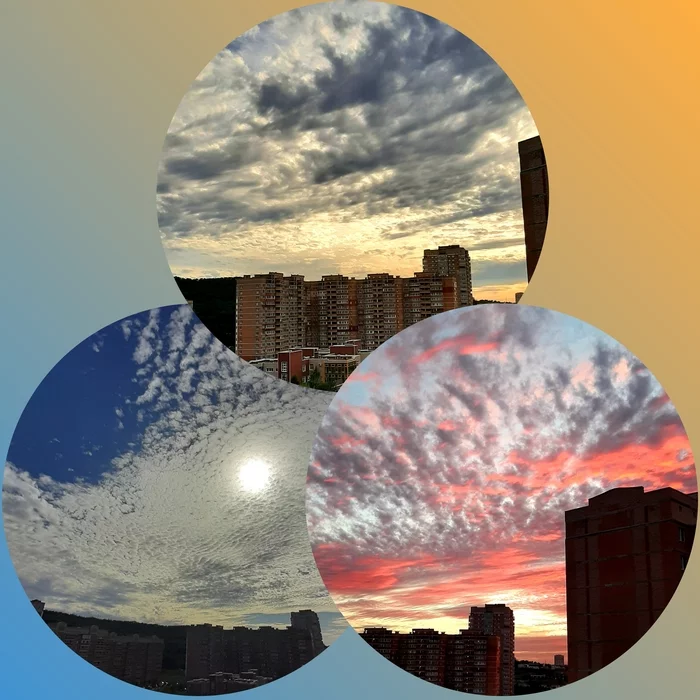Sky 2 hours apart - My, View from the window, Sky, Sunset, Collage, Mobile photography, Дальний Восток