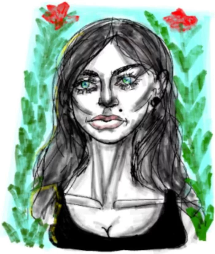 Girl with flowers background - My, Painting, Art, Digital, Video, Youtube