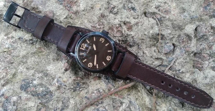 Fossil JR-1365 watch strap. Strap 22 mm. Watchband Bund - My, Handmade, Accessories, Natural leather, Leather products, Leather, Male, Wrist Watch, Decoration, Strap, Wristband, Clock, Fossil, Fossils, With your own hands, Longpost, Needlework without process